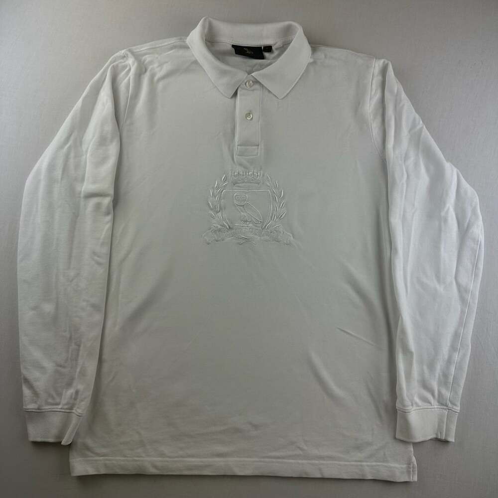 October's Very Own OVO Crest Embroidered Long Sleeve Polo Shirt White